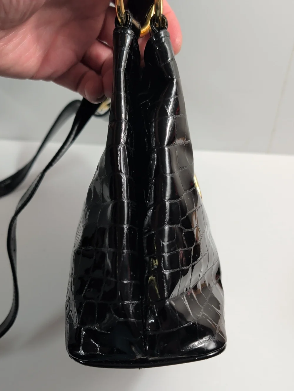 Vintage Paloma Picasso Black Alligator-Embossed Patent Shoulder Bag